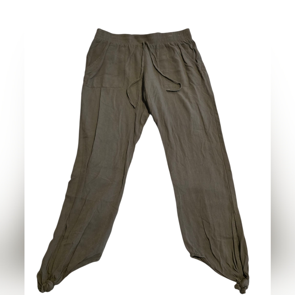Socialite Olive Green Ankle Tie Pants Drawsting Waist & Pockets Size M